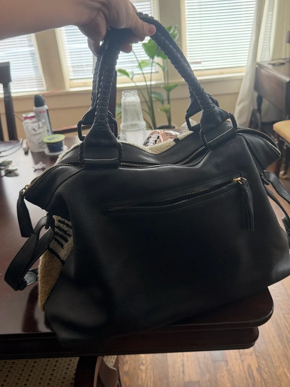 Cleobella Black, Cream and Brown Textured Tote